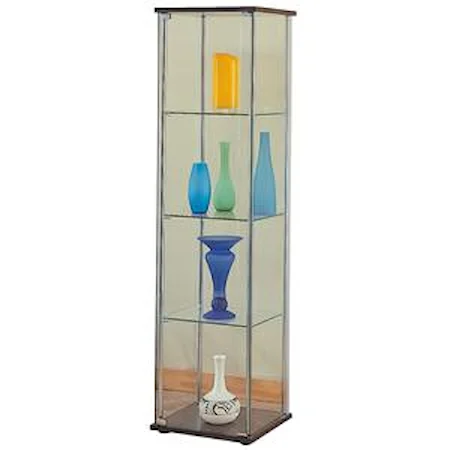 4 Shelf Glass Curio Cabinet with Cappuccino Top & Bottom